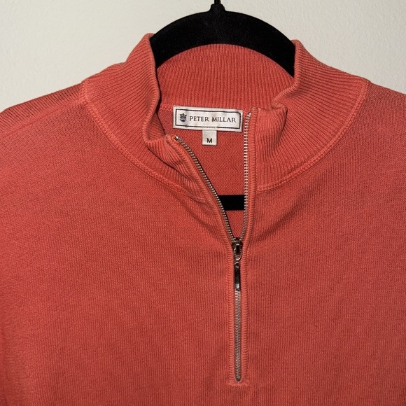 Peter Millar Mens Quarterzip Orange 100% Cotton Medium EUC Golf Long Sleeve - Picture 6 of 9